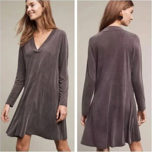 Anthropologie Dolan Left Coast V-Neck Long Sleeve Swing Pocket Dress in Grey, XS